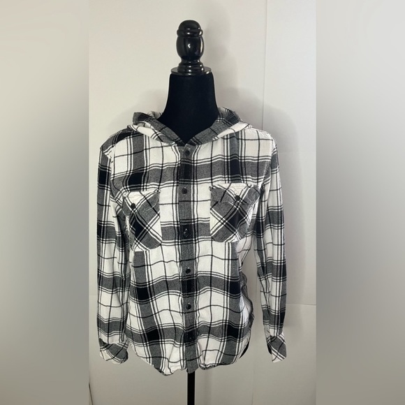 𝅺TNA Boyfriend Fit Plaid Hoodie - Picture 1 of 4